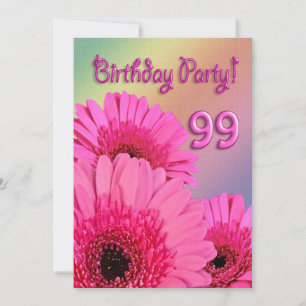 99th Birthday party invitation with pink flowers