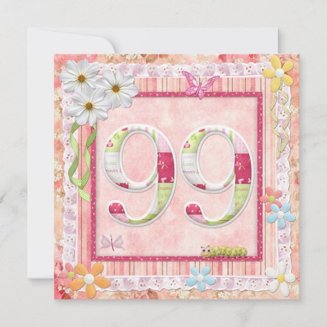 99th birthday party scrapbooking style invitation (Front)