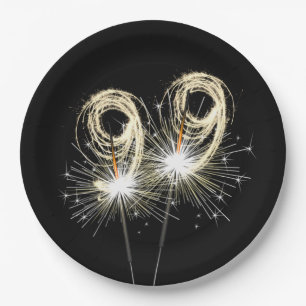 99th Birthday Party Sparklers on Black   Paper Plate