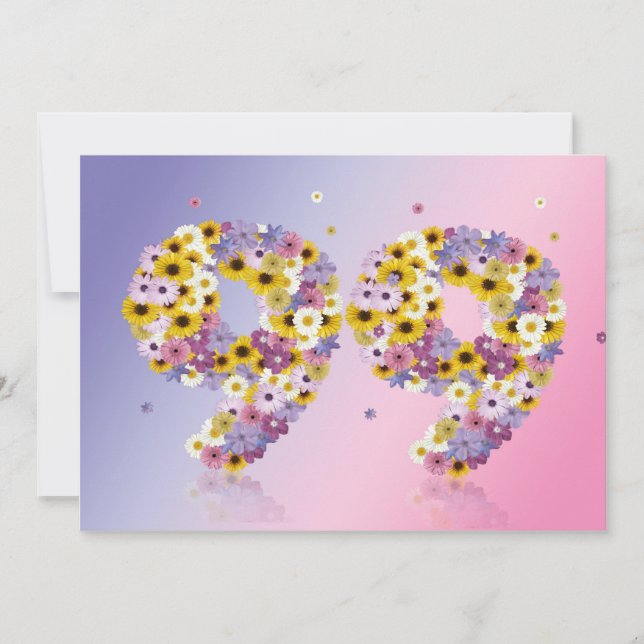 99th Birthday party, with flowered letters Invitation (Front)