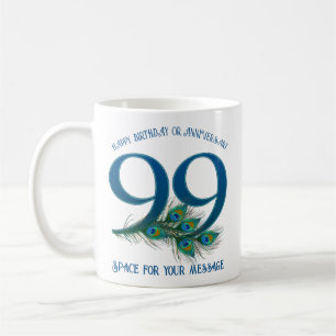 99th Birthday Peacock Feather Customizable Coffee Mug