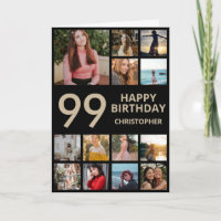 99th Birthday Photo Collage 13 Photos Black & Gold