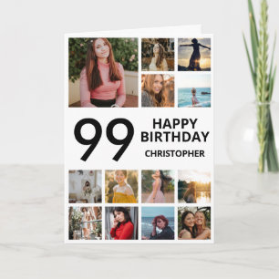 99th Birthday Photo Collage 13 Photos Black White Card