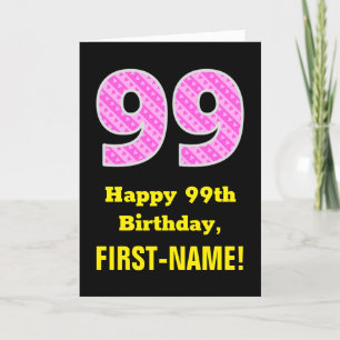 99th Birthday: Pink Stripes and Hearts "99" + Name Card