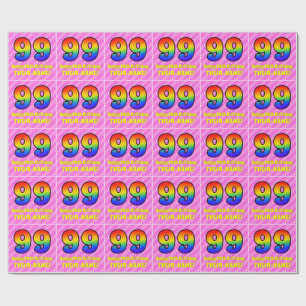 99th Birthday: Pink Stripes & Hearts, Rainbow # 99 Wrapping Paper