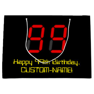 99th Birthday: Red Digital Clock Style "99" + Name Large Gift Bag