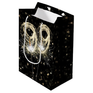 99th Birthday Sparklers on Black With Stars Medium Gift Bag