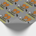 99th Birthday: Spooky Halloween Theme, Custom Name Wrapping Paper<br><div class="desc">This spooky and scary Halloween birthday themed wrapping paper design features a large number "99". It also features the message "HAPPY BIRTHDAY, ", and a personalised name. There are also depictions of a bat and a ghost on the front. Wrapping paper like this might be a fun way to wrap...</div>