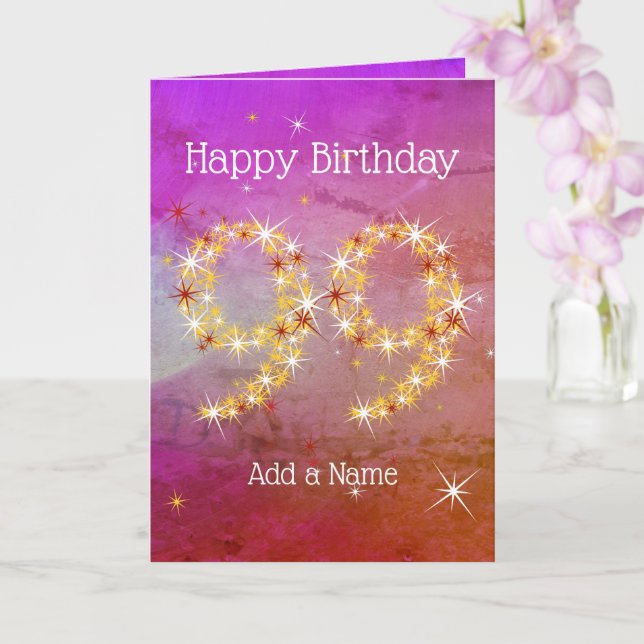 99th Birthday - Star Number - Purple Pink - Age 99 Card (Orchid)