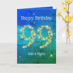 99th Birthday - Star Numbers - Blue Green - Age 99 Card