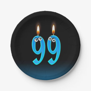 99th Birthday with lit candle numbers Paper Plate