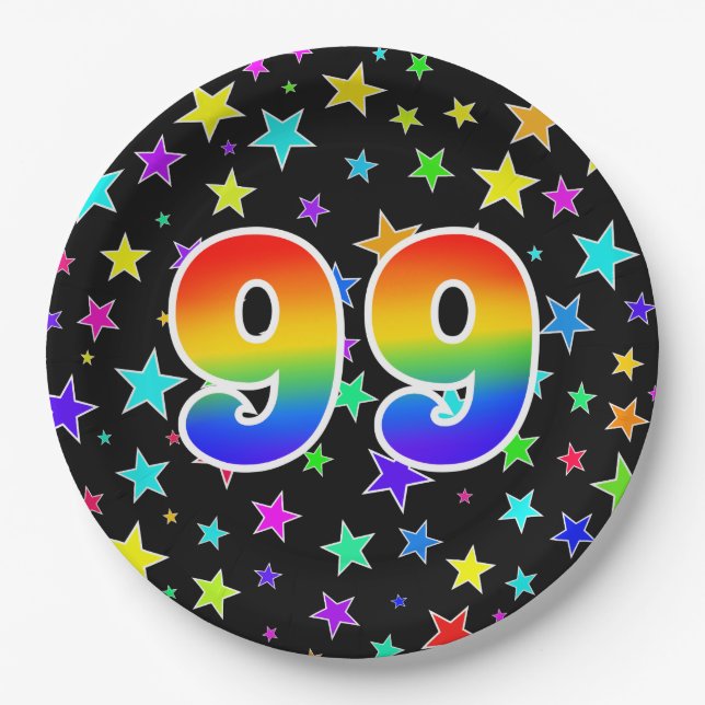 99th Event: Bold, Fun, Colourful Rainbow 99 Paper Plate (Front)