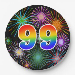 99th Event - Fun, Colorful, Bold, Rainbow 99 Paper Plate