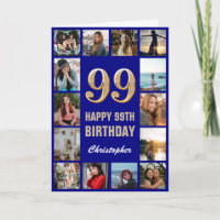 99th Happy Birthday Navy Blue & Gold Photo Collage