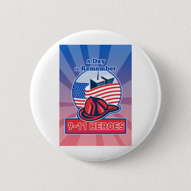 9-11 Firefighter Fireman Helmet American Flag 6 Cm Round Badge (Front)