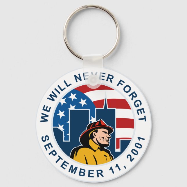 9-11 fireman firefighter american flag twin tower key ring (Front)