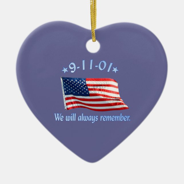9-11 Memorial We Will Always Remember Ceramic Tree Decoration (Front)