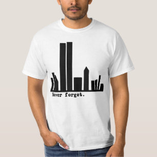 9-11 Never Forget NY Skyline Tshirts, Buttons T-Shirt