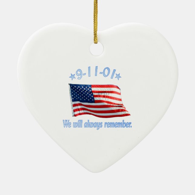 9-11 We Will Always Remember Ceramic Tree Decoration (Back)