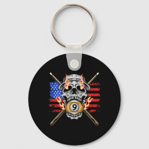 9 Ball Billiard Pool Player American Flag Skull Bi Key Ring