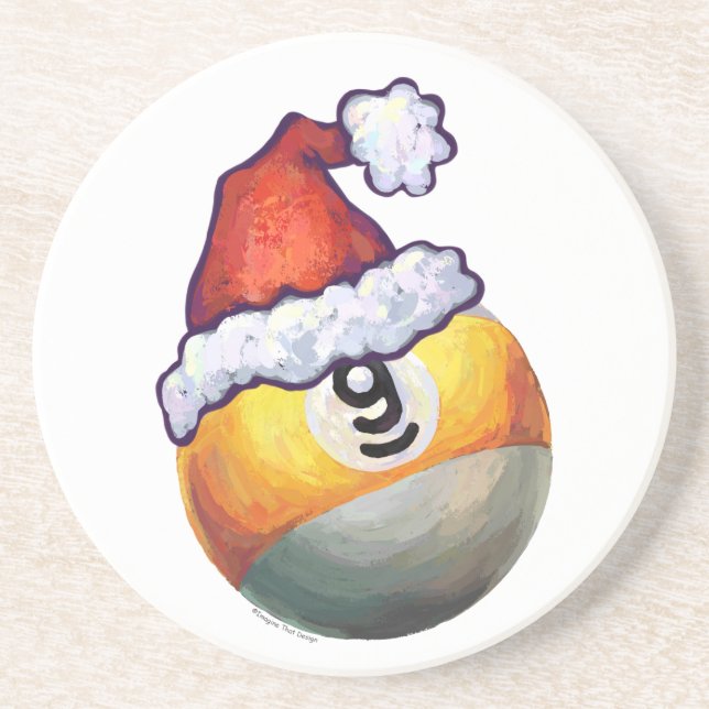 9 ball Christmas Red Hat Coaster (Front)