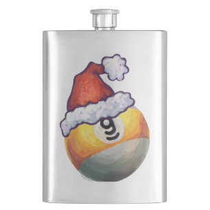 9 ball Christmas Red Hat Hip Flask