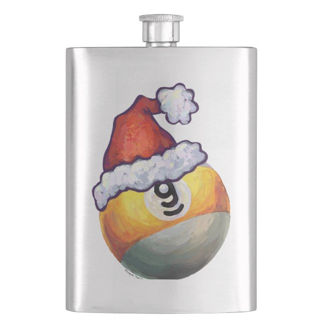 9 ball Christmas Red Hat Hip Flask (Front)