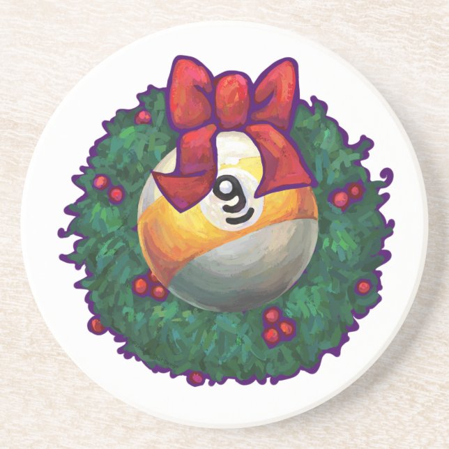 9 ball Christmas Wreath Green Coaster (Front)