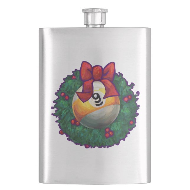 9 ball Christmas Wreath Red Hip Flask (Front)