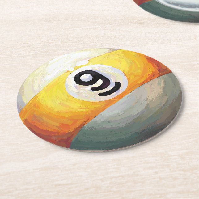9 ball round paper coaster (Angled)