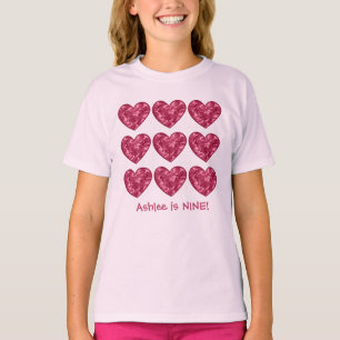 9 Birthday Girl Hearts Custom Name Pink Camo T-Shirt