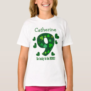 9 Birthday Girl Shamrock Number Custom Name V22A T-Shirt