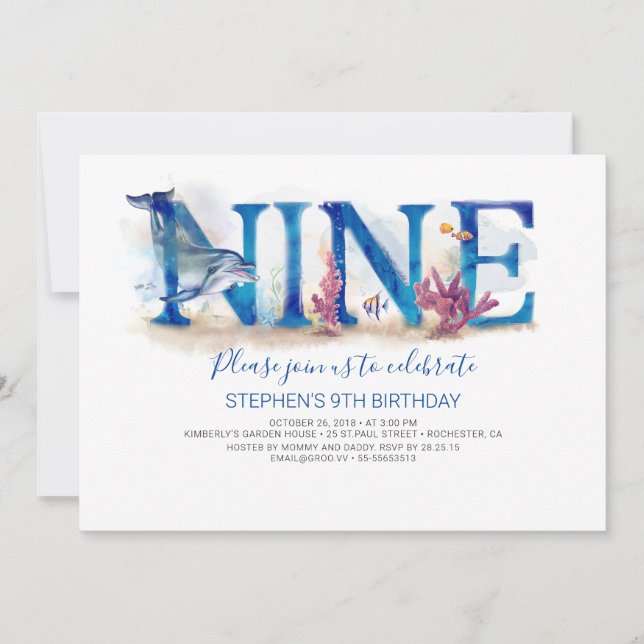9 Birthday Invitation Under the Sea Marine Park (Front)