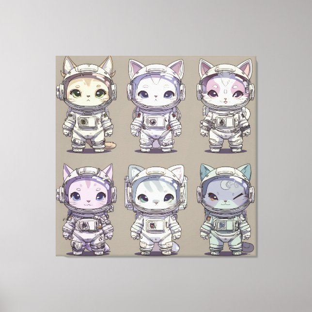 9 Chibi Astronaut Kittens Space Crew Canvas Print (Front)