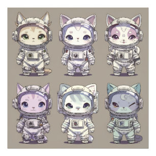 9 Chibi Astronaut Kittens Space Crew Photo Print