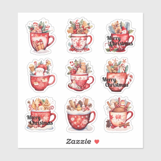 9 Christmas Cups Custom-Cut Vinyl Sticker (Sheet)