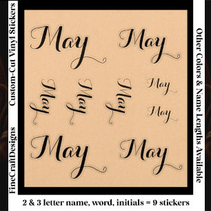 9 Custom Name Word, 2-3 letters Elegant Script Blk