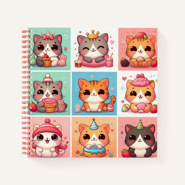 9 cute silly cats notebook (Front)