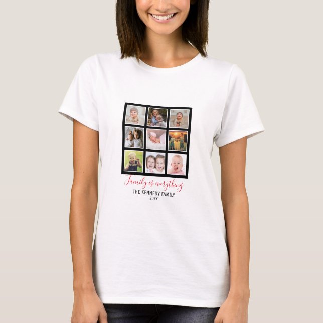 9 Family Photo Collage Family Name T-Shirt (Front)
