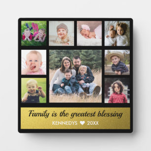 9 Family Photo Collage Quote Black And Gold Plaque