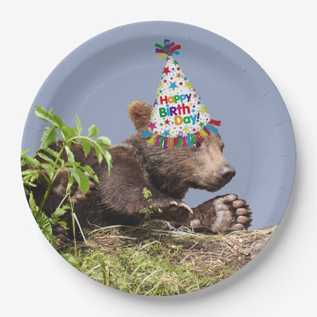 9 inch paper plate w/ grizzly bear cub (Front)