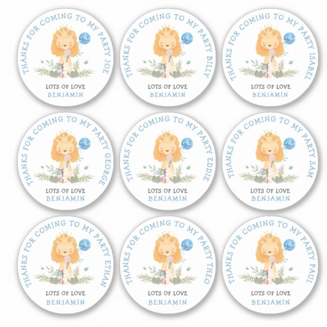 9 Individual Guest Names Blue Thank You Lion (Front)