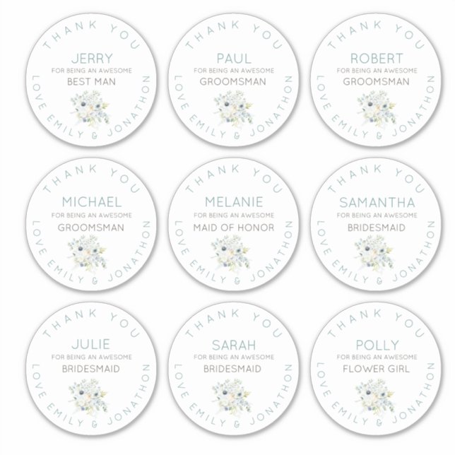 9 Individual Name Thank You Bridal Floral Large (Front)