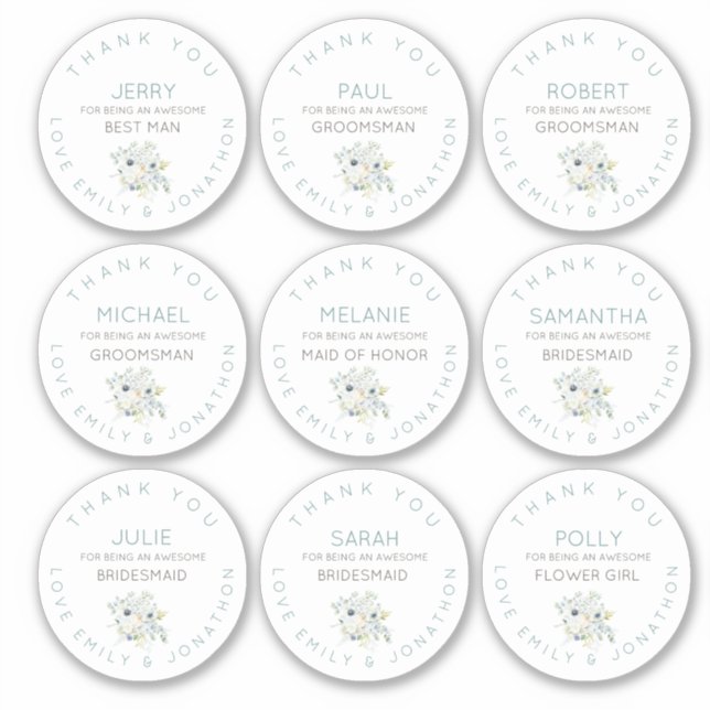 9 Individual Name Thank You Bridal Floral Small (Front)