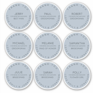 9 Individual Name Thank You Bridal Party Blue