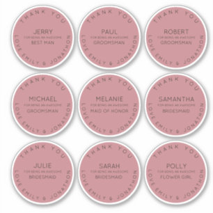 9 Individual Name Thank You Bridal Party Rose Pink