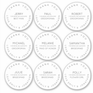 9 Individual Name Thank You Bridal Party White