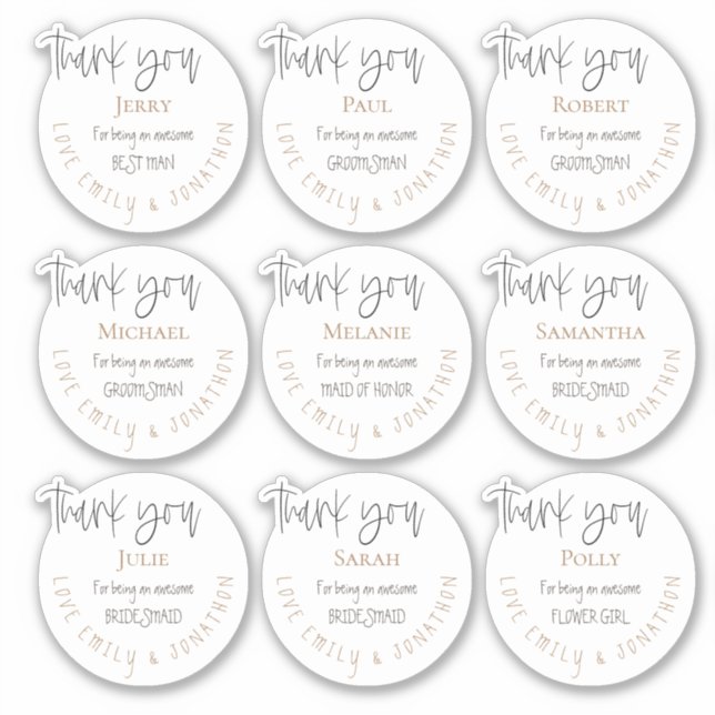 9 Individual Name Thanks Message Bridal Party (Front)
