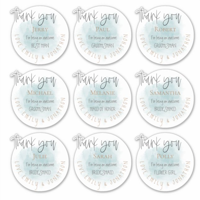 9 Individual Names Thank You Message Wedding Teal (Front)