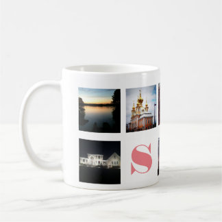 9 Instagram Photos and Pink Monogram on White Coffee Mug